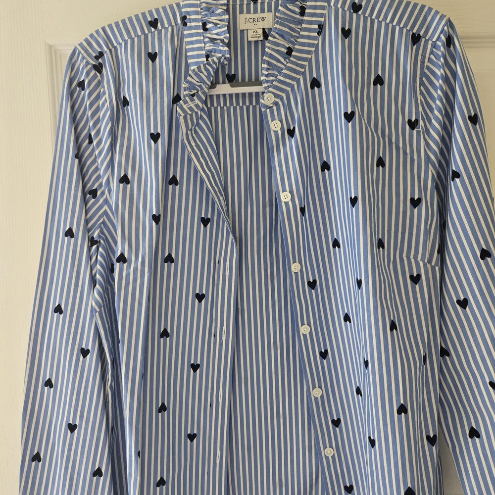 J. Crew Blue Casual Button Down Shirt with Heart Pattern